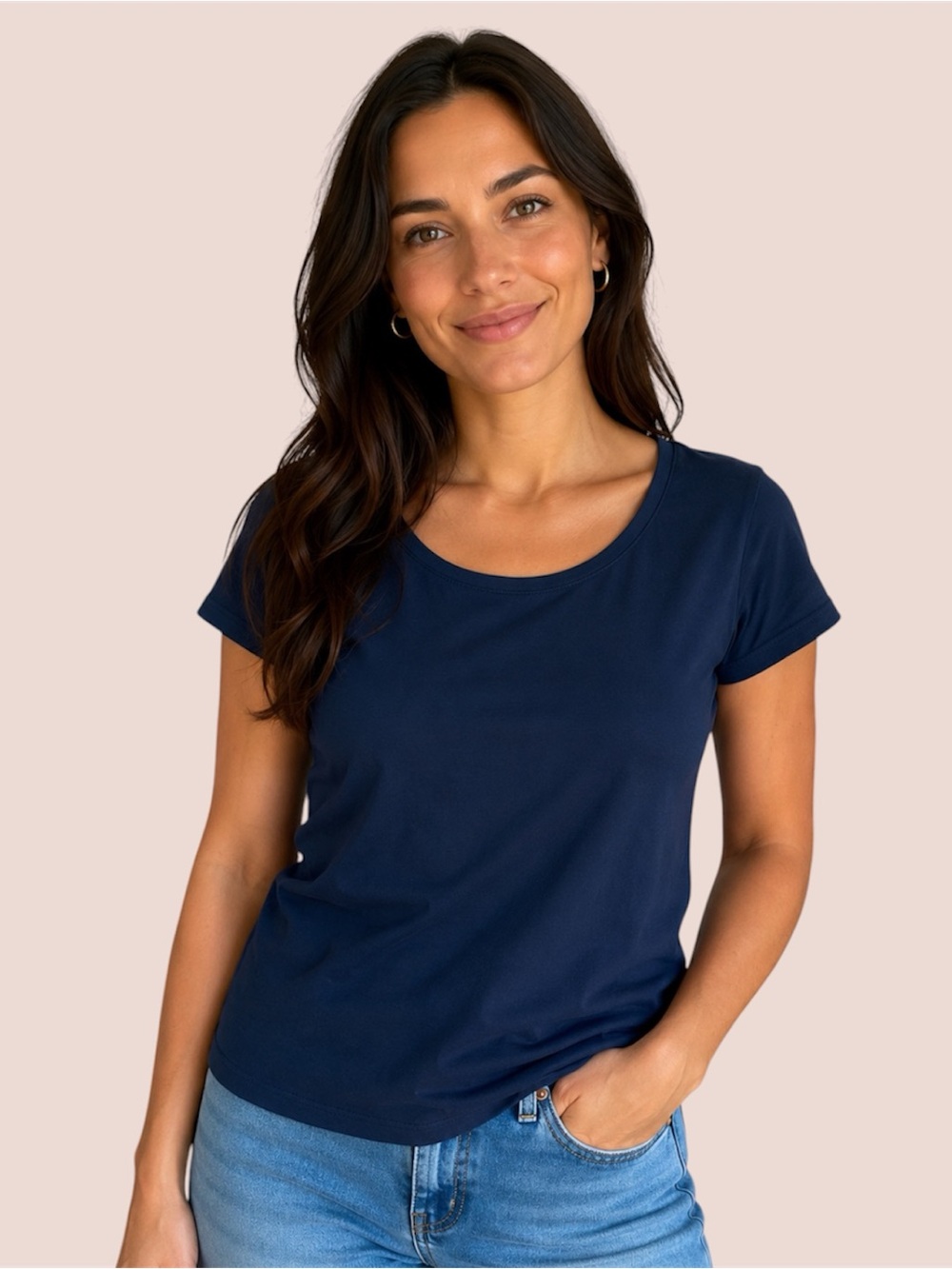 J. Jill Pima Cotton Crew Neck Tee Size S Navy Blue Loungewear Comfort Basics